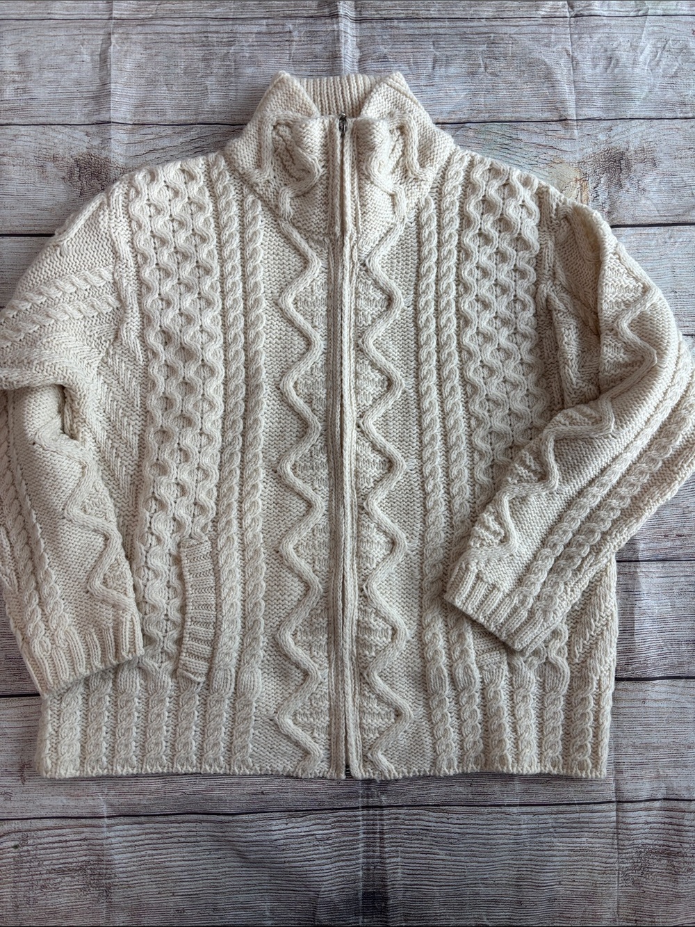 Aran Crafts Cream Cable-Knit Zip Cardigan